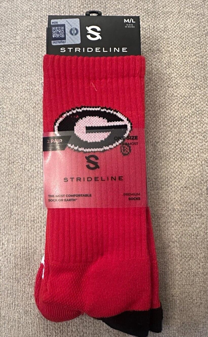 NEW Georgia Bulldogs Crew Socks 2-Pair Pack M/L Red White Black
